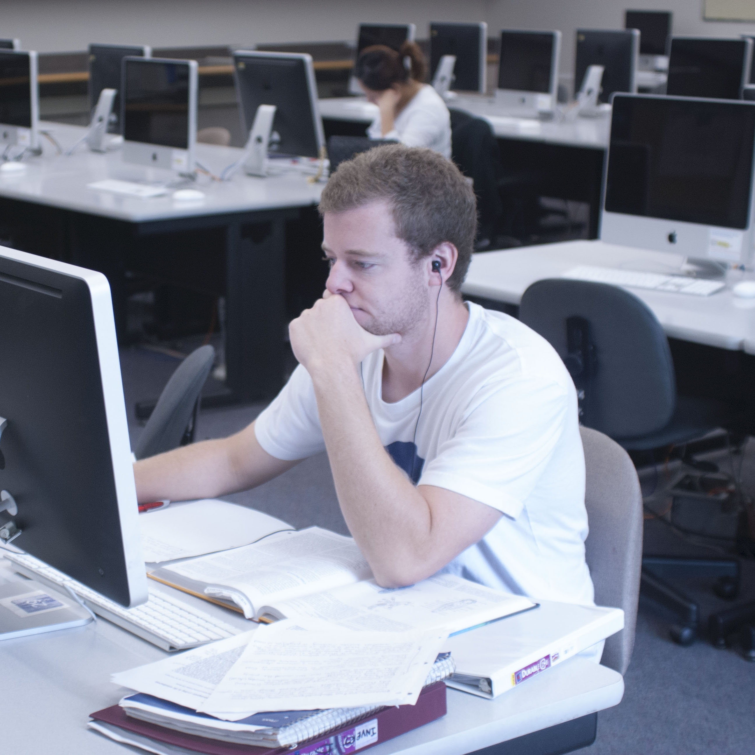 A student in the 24-hour computing lab